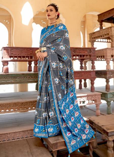 Gray Colour REWAA RIYASAT Festive Wear Smuth Patola Designer Saree Collection R-350E